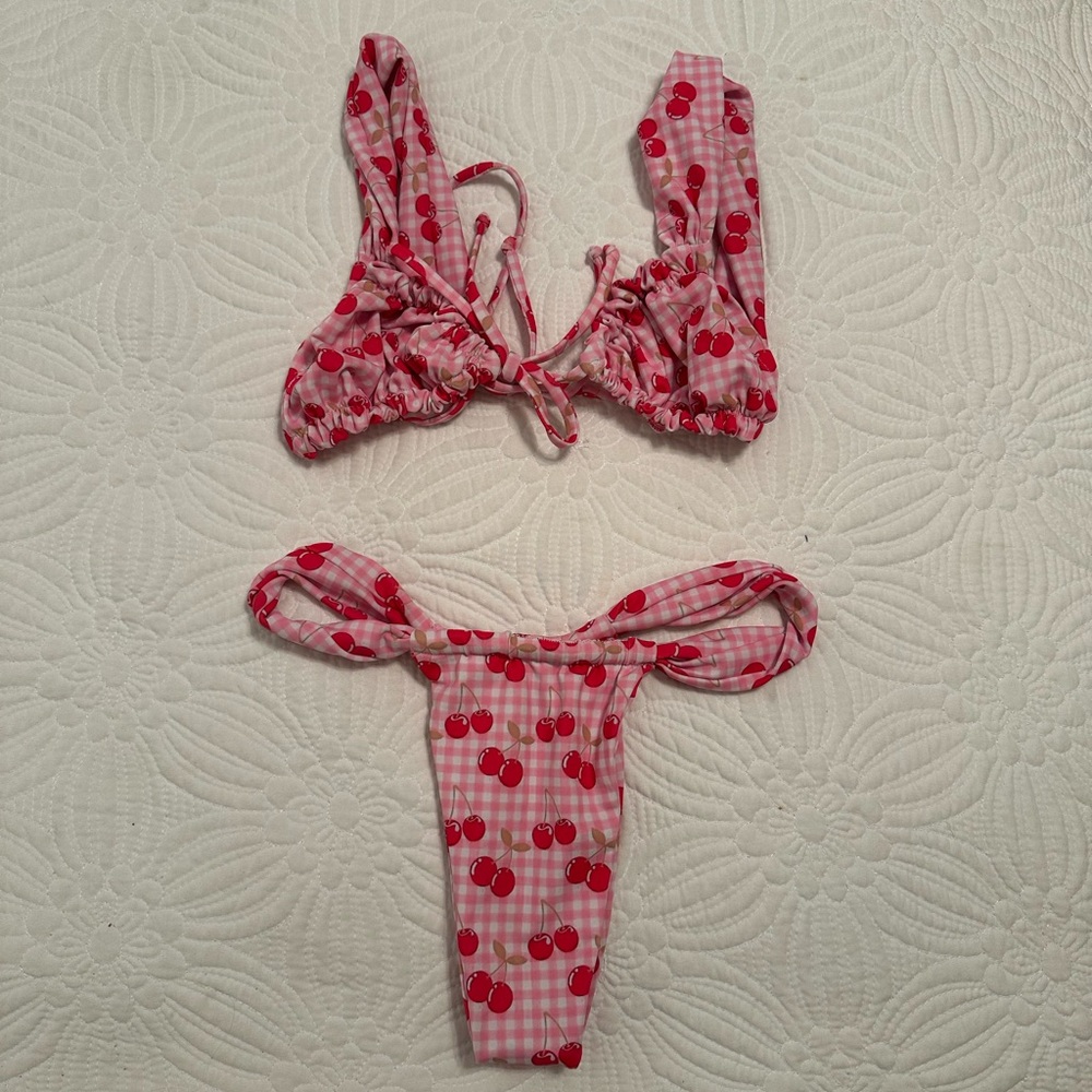 Cherry Print Pink Bikini Set